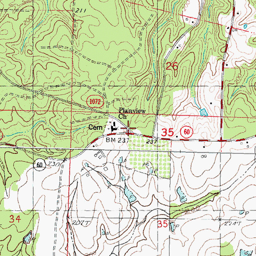 Topographic Map of Plainview, LA