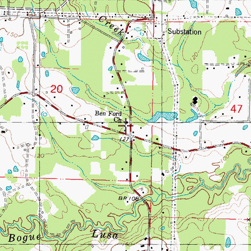 Topographic Map of Bens Ford School (historical), LA