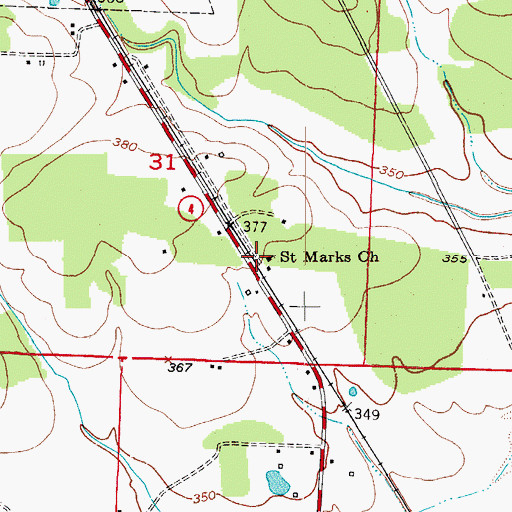 Topographic Map of Saint Marks Church, AR