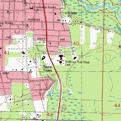 Topographic Map of Northshore Technical Community College Sullivan Campus, LA