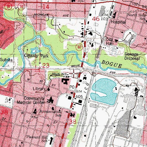 Topographic Map of Lumberjack Stadium, LA