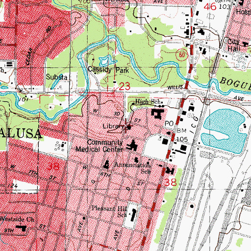 Topographic Map of Bogalusa Public Library, LA