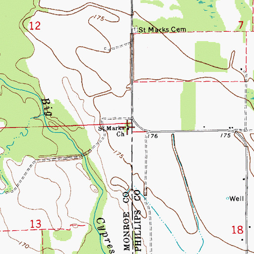 Topographic Map of Saint Marks Church, AR