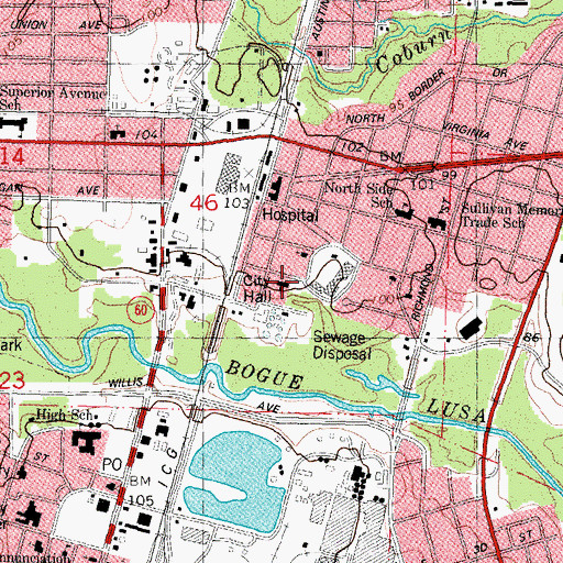 Topographic Map of Bogalusa City Hall, LA