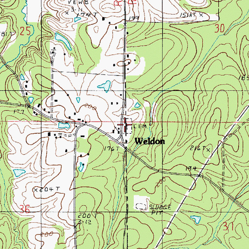 Topographic Map of Alabama-Weldon Cemetery, LA