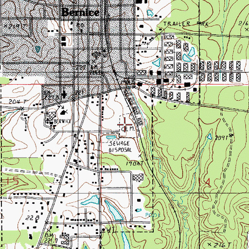 Topographic Map of Bernice Cemetery, LA