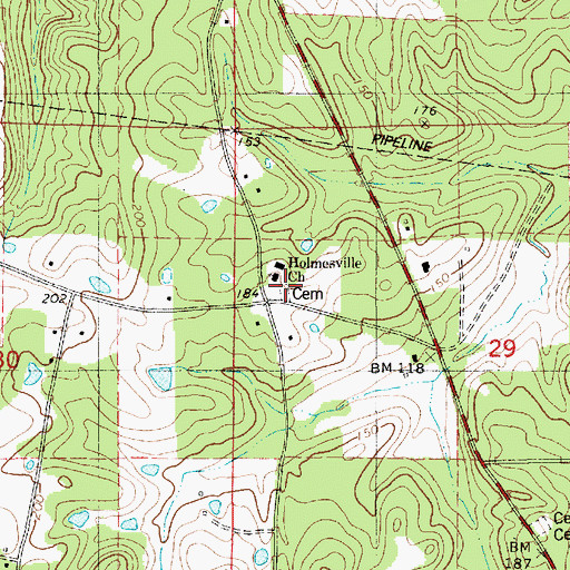 Topographic Map of Terral Cemetery, LA