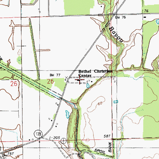 Topographic Map of Bethel School, LA