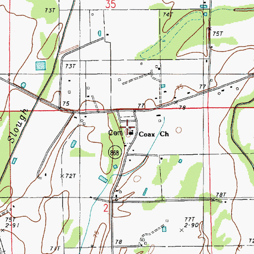 Topographic Map of Coax Cemetery, LA