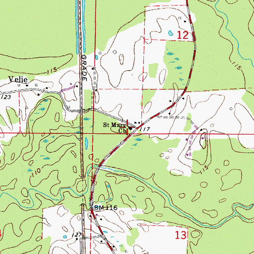 Topographic Map of Saint Mary Church, AR