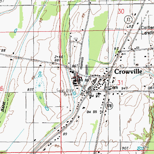Topographic Map of Crowville School, LA