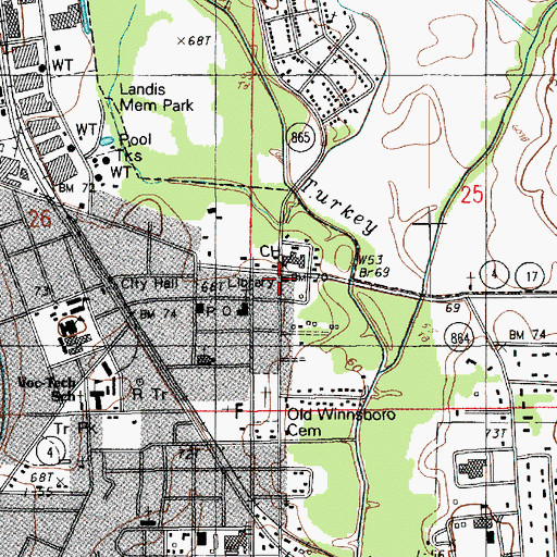 Topographic Map of Franklin Parish Public Library, LA