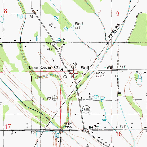 Topographic Map of Lone Cedar Cemetery, LA