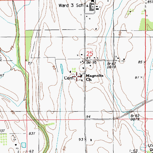 Topographic Map of Magnolia Cemetery, LA