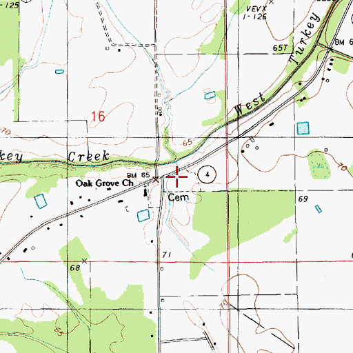 Topographic Map of Oak Grove Cemetery, LA