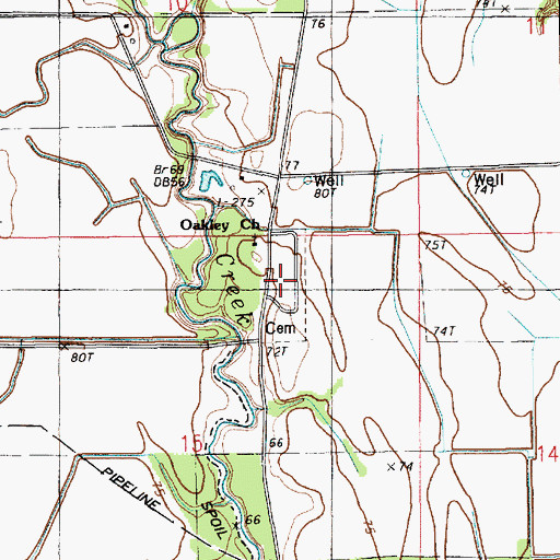 Topographic Map of Oakley Cemetery, LA