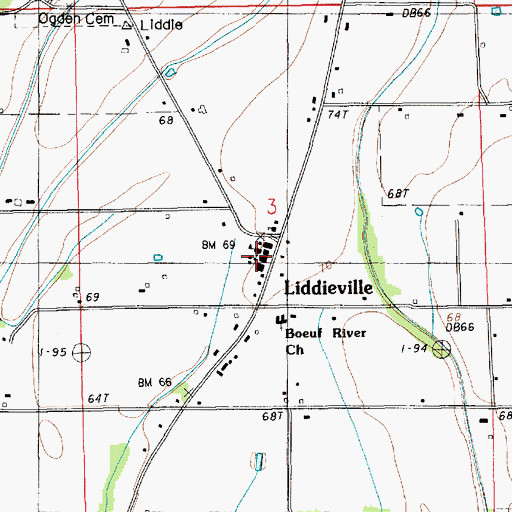 Topographic Map of Ogden High School, LA