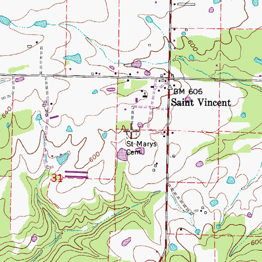 Topographic Map of Saint Marys Cemetery, AR