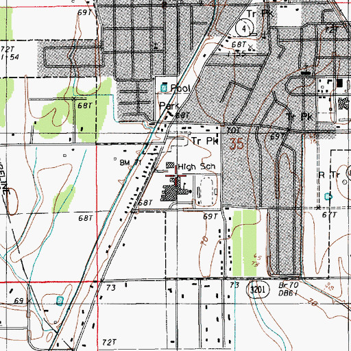 Topographic Map of Franklin Parish High School, LA