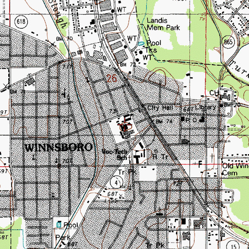 Topographic Map of Winnsboro Lower Elementary School, LA