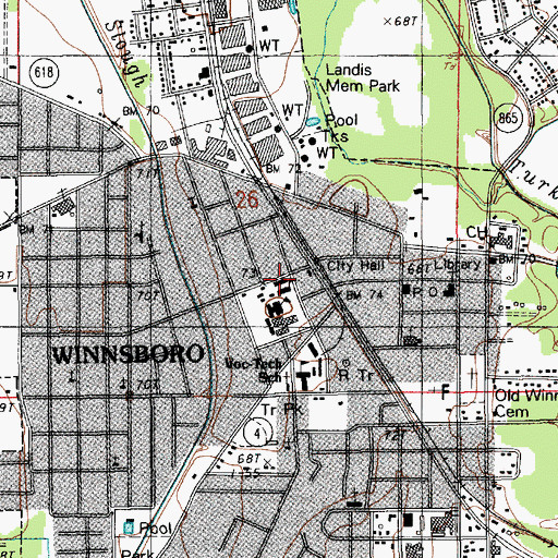 Topographic Map of Winnsboro Upper Elementary School, LA