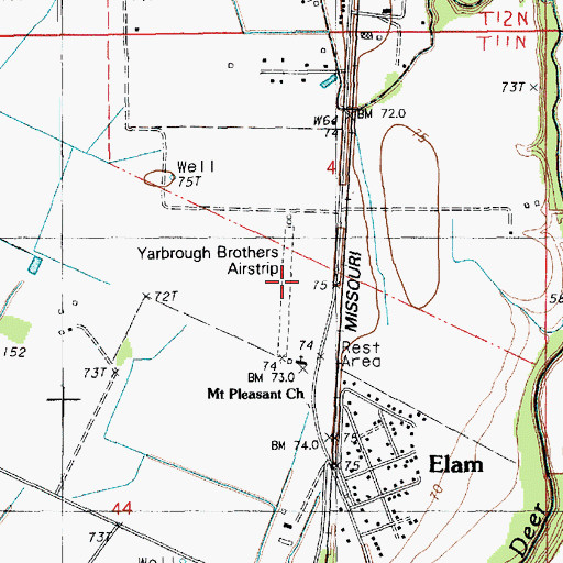 Topographic Map of Yarbrough Brothers Airstrip, LA