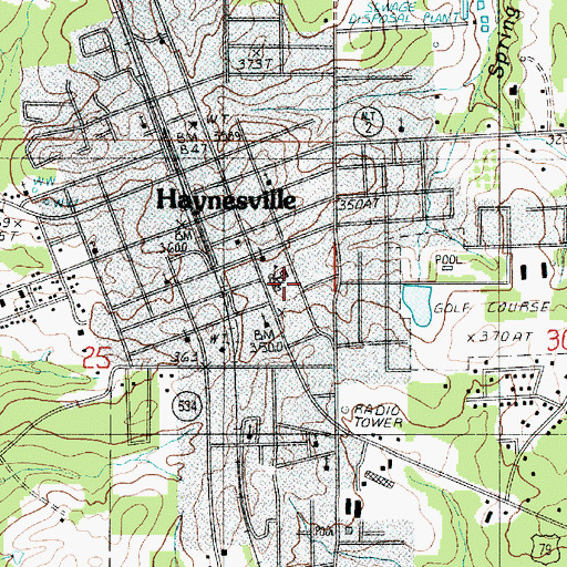 Topographic Map of Haynesville Junior Senior High School, LA