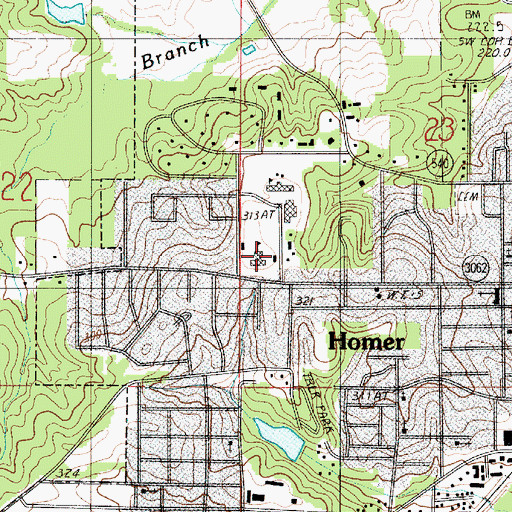 Topographic Map of Homer High School, LA