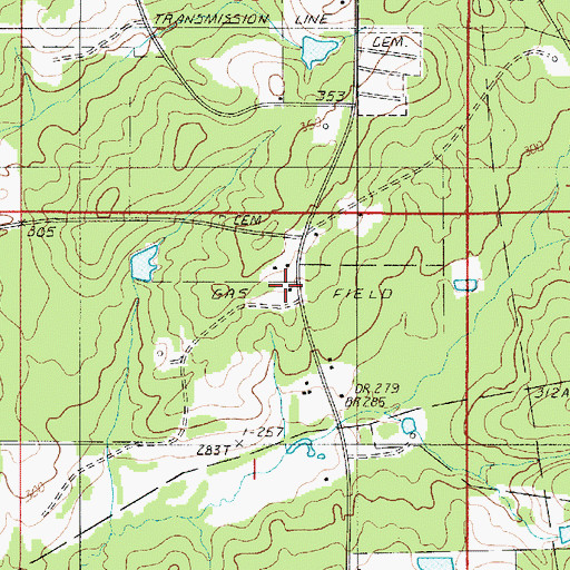 Topographic Map of Oaks Oil and Gas Field, LA