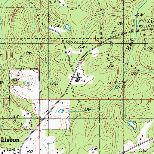 Topographic Map of Pineview High School, LA