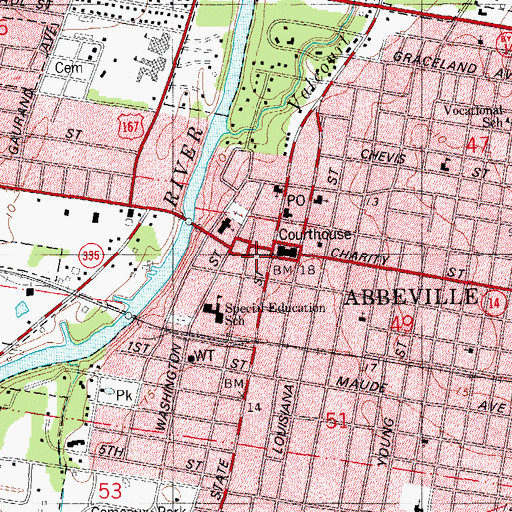 Topographic Map of Abbeville Commercial Historic District, LA