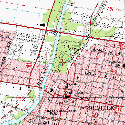 Topographic Map of Abbeville Residential Historic District, LA