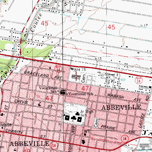Topographic Map of Abbeville Shopping Center, LA