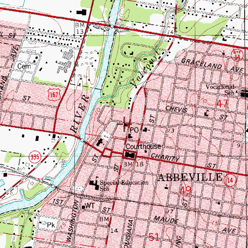 Topographic Map of Abbeville United Methodist Church, LA