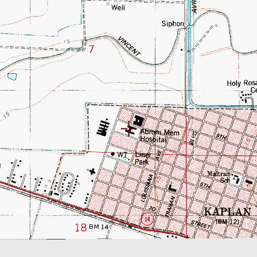 Topographic Map of Abrom Kaplan Memorial Hospital, LA