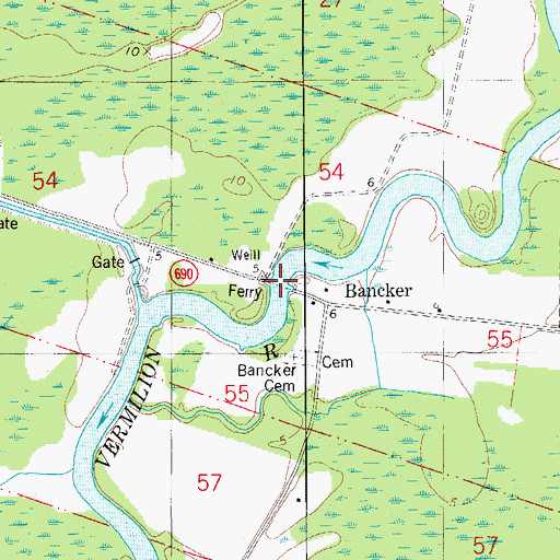 Topographic Map of Bancker Ferry, LA