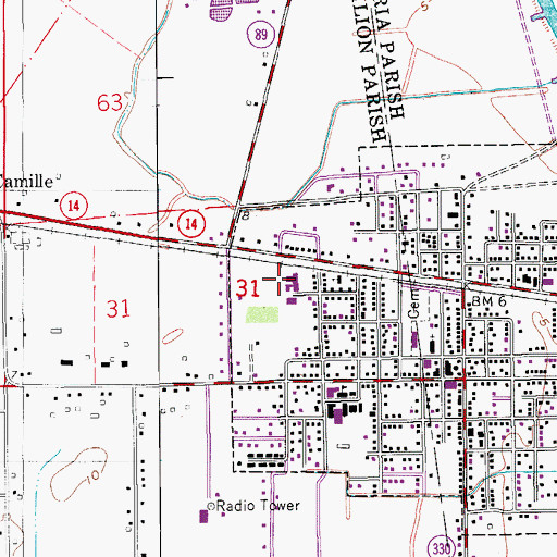 Topographic Map of Delcambre Elementary School, LA