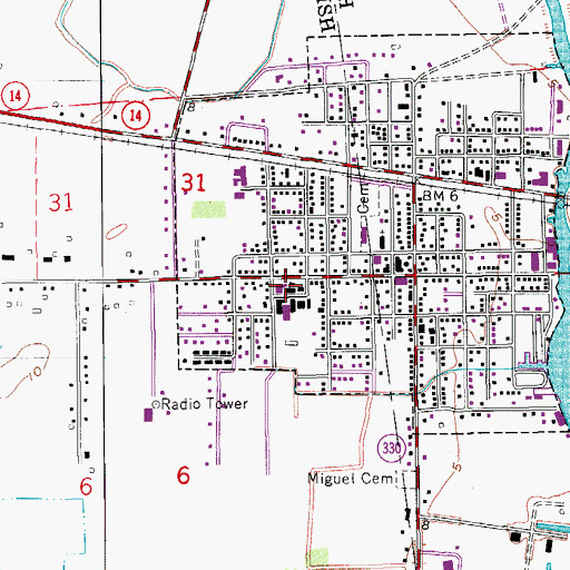 Topographic Map of Delcambre High School, LA