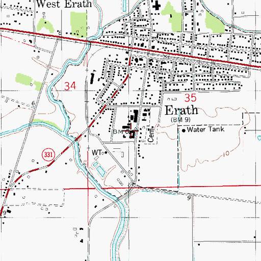 Topographic Map of Erath High School, LA
