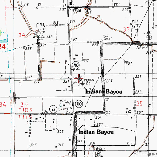 Topographic Map of Indian Bayou High School, LA