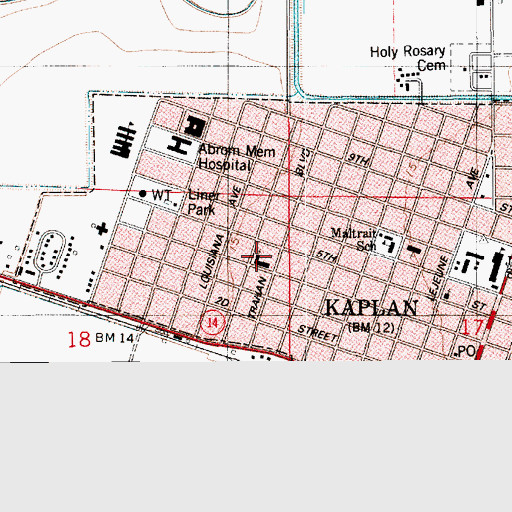 Topographic Map of Kaplan Baptist Church, LA