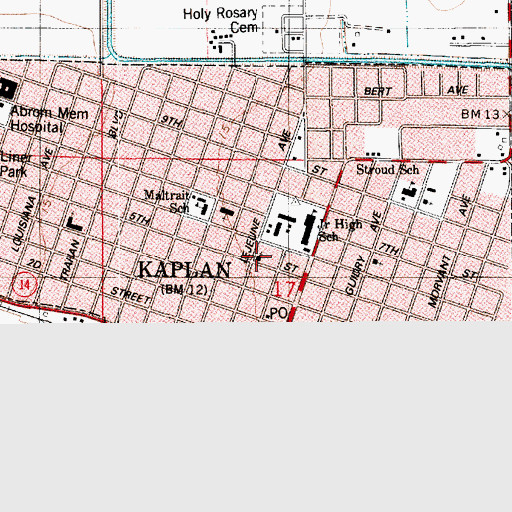 Topographic Map of Kaplan United Methodist Church, LA
