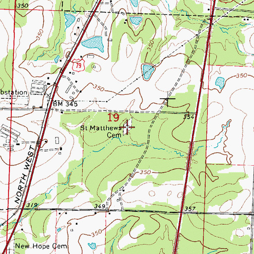 Topographic Map of Saint Matthews Cemetery, AR
