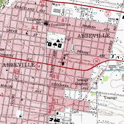Topographic Map of Saint Therese Catholic Church, LA