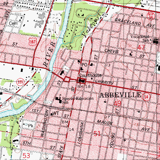 Topographic Map of Vermilion Parish Courthouse, LA