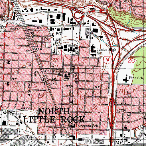 Topographic Map of Saint Patricks School, AR