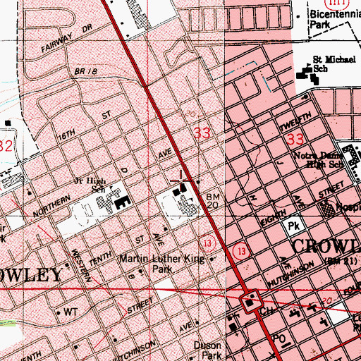 Topographic Map of Acadia Parish Library, LA