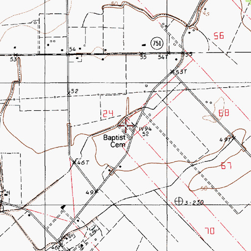 Topographic Map of Baptist Cemetery, LA