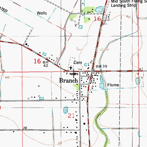 Topographic Map of Branch Elementary School, LA