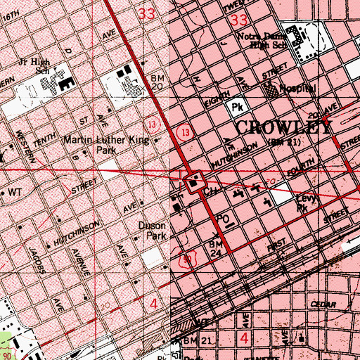 Topographic Map of Crowley Fire Department, LA